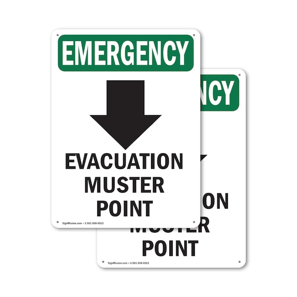 Signmission Evacuation Muster With Symbol, 7 in W x Rectangle, Plastic OS-2PACK-EM-P-710-V-10474 - main